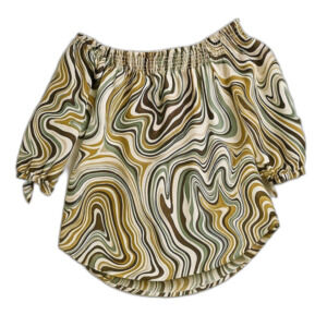 Rue21 Brown White Abstract Swirl Off-The-Shoulder Blouse L Retro Boho Festival